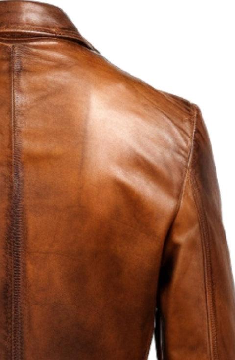 Men Brown Vintage Leather Blazer - Brown Leather Blazer - Leatheroxide
