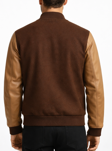 Men Brown Wool and Leather Jacket