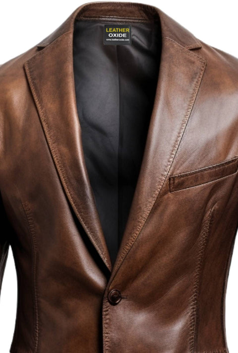 Men Dark Brown Leather Coat - Leather Coat Brown - Leatheroxide