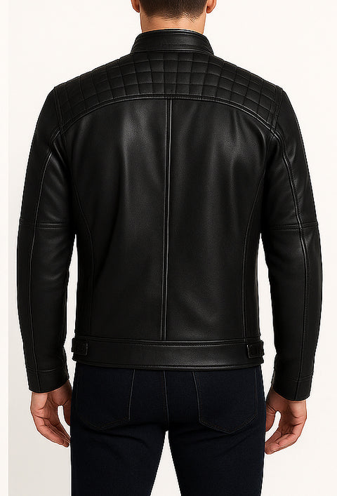 Men Diamond Classic Black Leather Jacket