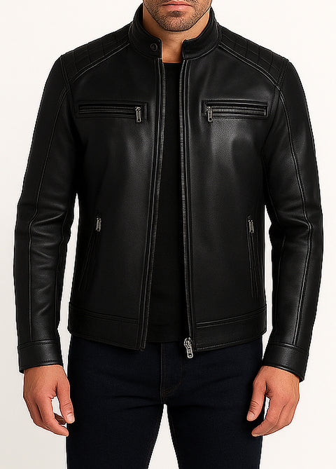 Men Diamond Classic Black Leather Jacket