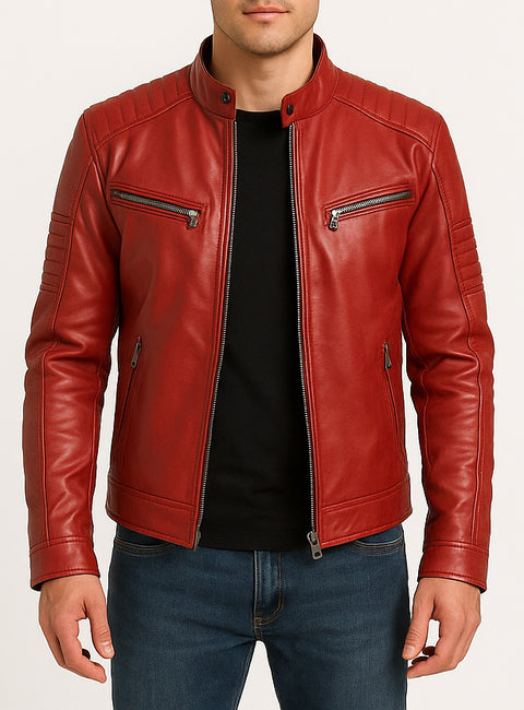 Men Jack Red Biker Leather Jacket