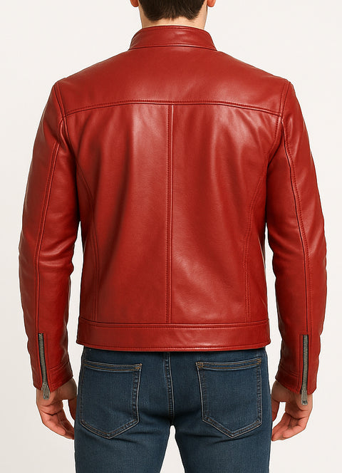 Men Jack Red Biker Leather Jacket