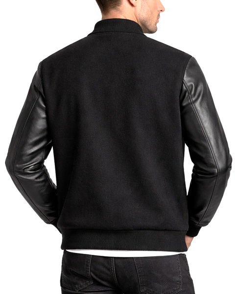 Men John Black Wool and Leather Jacket