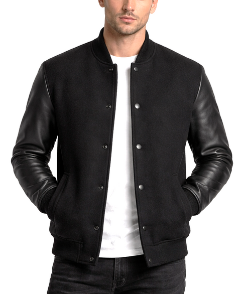Men John Black Wool and Leather Jacket