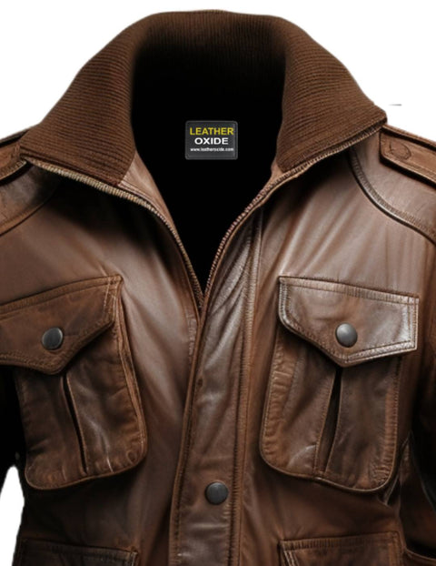 Men Leather Jacket - Dark Brown Leather Jacket - Leatheroxide