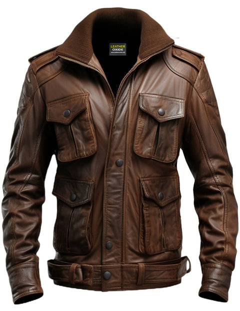 Men Leather Jacket - Dark Brown Leather Jacket - Leatheroxide