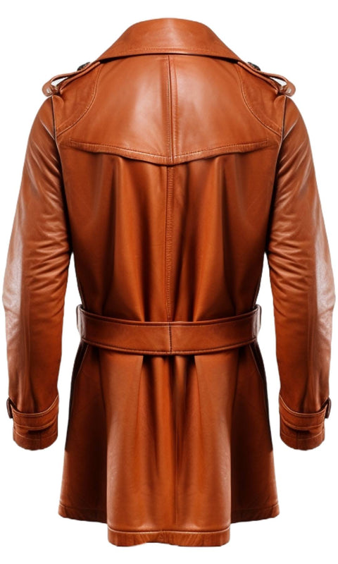 Men Long Leather Tan Color Coat