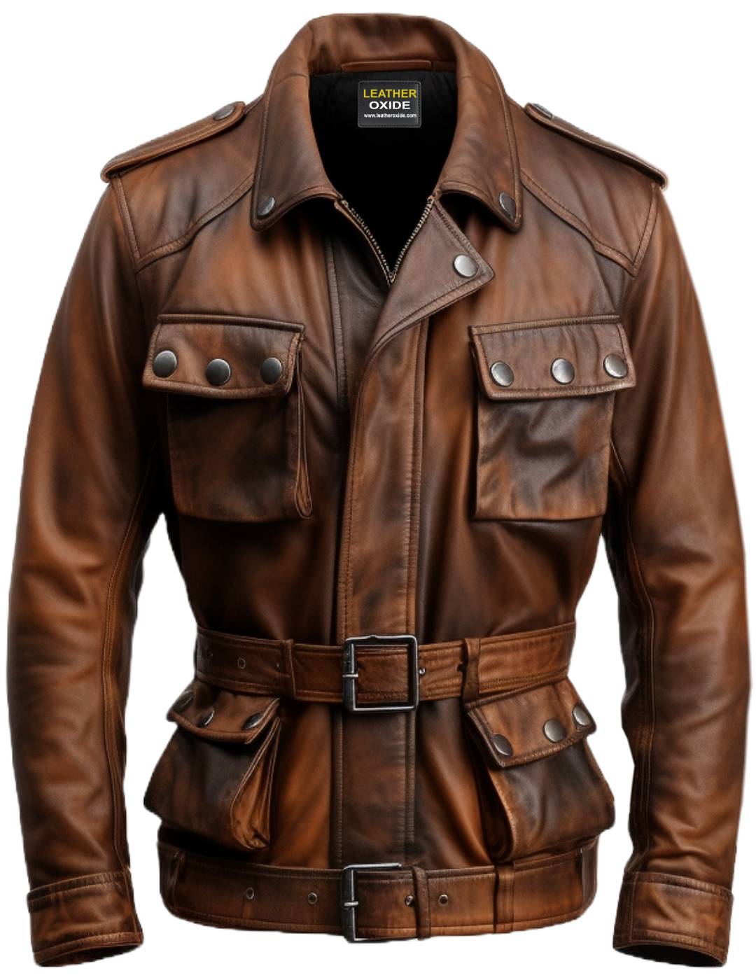 Buy Men Military Style Vintage Leather Jacket - Vintage