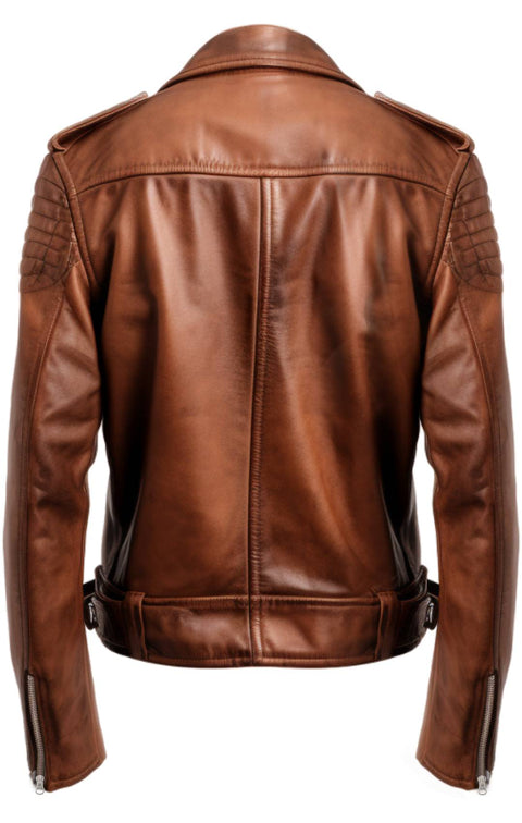 Men Real Leather Brown Biker Jacket