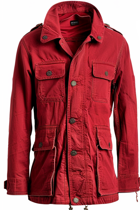 Men Red Ivy Cotton Coat