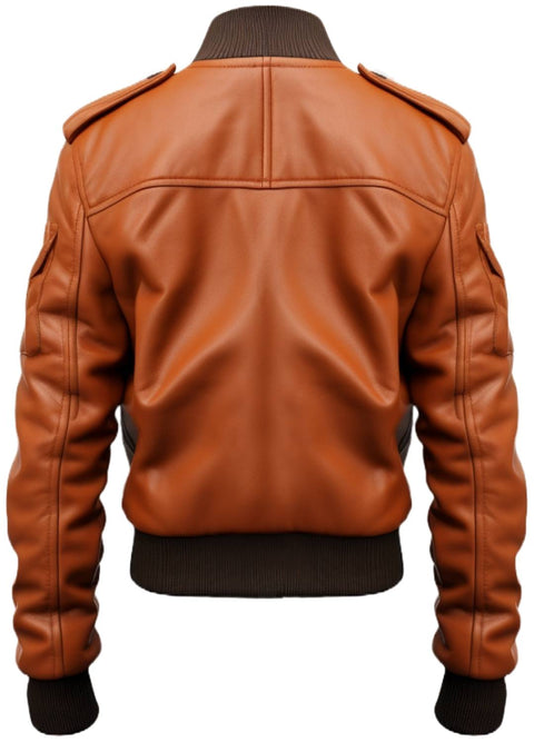 Men Strap Pocket Bomber Leather Jacket