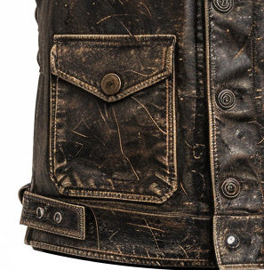 Men Strap Pockets Distressed Brown Leather Vest