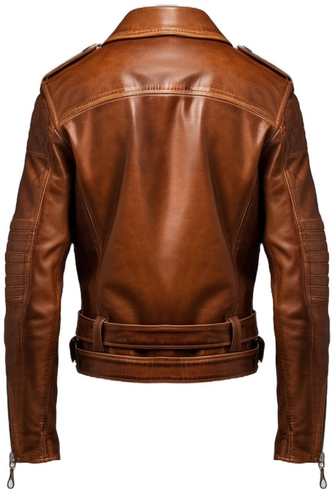 Men Stylish Belted Brown Vintage Leather Biker Jacket