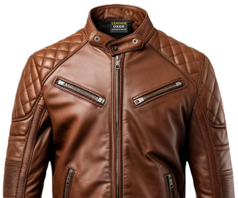 Men Brown Racer Cafe Moto Leather Jacket - Biker Jacket Men