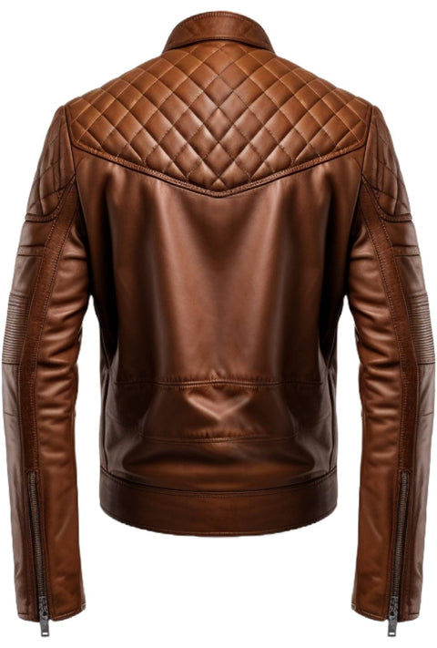 Men Brown Racer Cafe Moto Leather Jacket - Biker Jacket Men