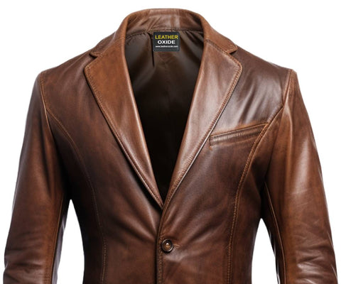 Men Stylish Distressed Brown Leather Blazer