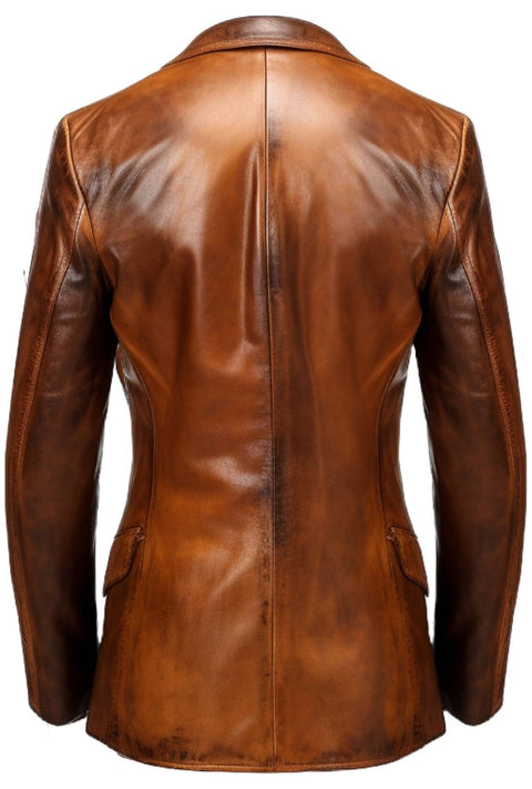 Men Stylish Distressed Brown Leather Blazer - Men Leather Blazer