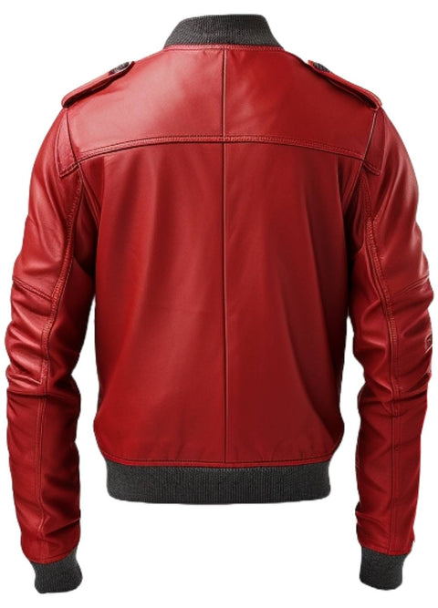 Men Stylish Red Bomber Leather Jacket