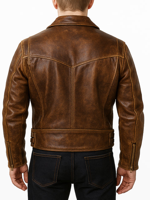 Men Vintage Brown Distressed Biker Leather Jacket