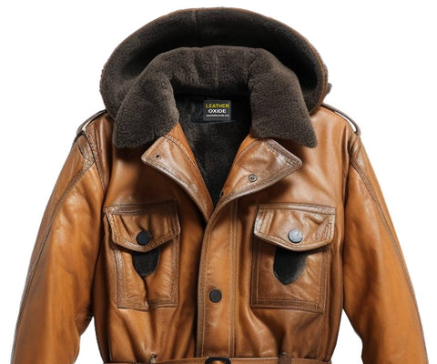 Men Vintage Hooded Fur Leather Hooded Coat - Faux Fur
