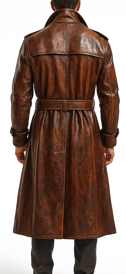 Men's Double-Breasted Premium Leather Trench Coat