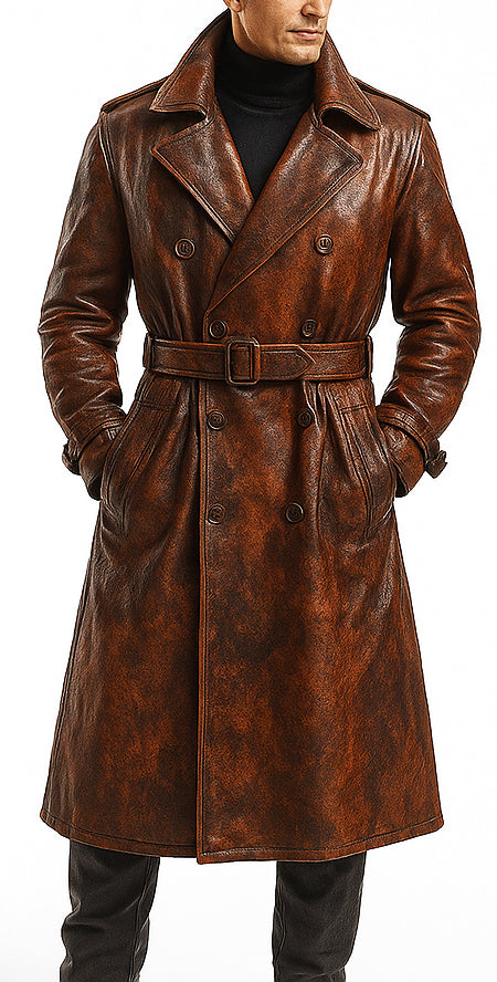 Men's Double-Breasted Premium Leather Trench Coat