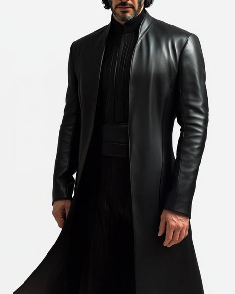 Milo Leather Black Long Coat - Men Long Coat Black