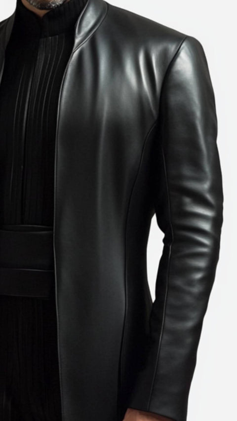 Milo Leather Black Long Coat - Men Long Coat Black