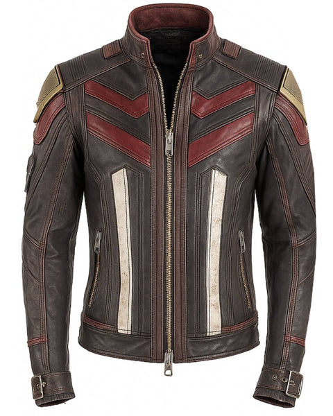 Biker Brown and Red Leather Jacket - Leather Jacket for Men Red