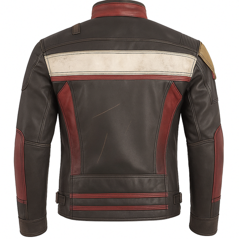 Biker Brown and Red Leather Jacket - Leather Jacket for Men Red