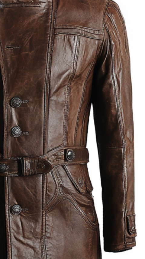Myles Leather Brown Long Coat - Men Long Coat Brown