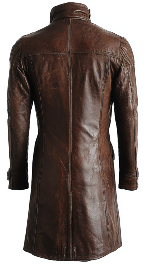 Myles Leather Brown Long Coat - Men Long Coat Brown