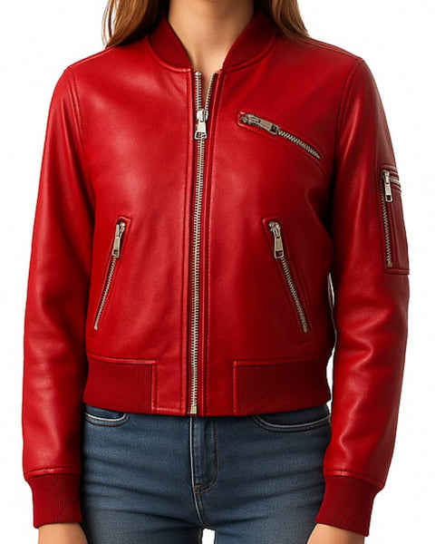 Audrey Leather Red Jacket - Women Leather Jacket Red