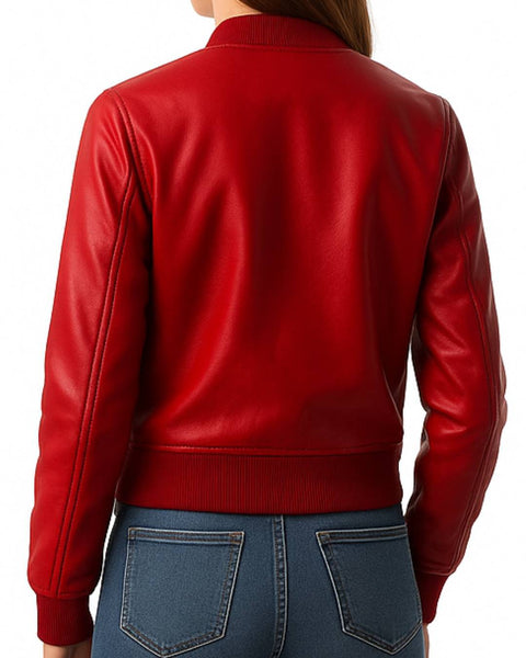 Audrey Leather Red Jacket - Women Leather Jacket Red