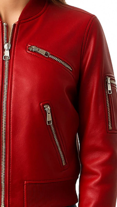 Audrey Leather Red Jacket - Women Leather Jacket Red