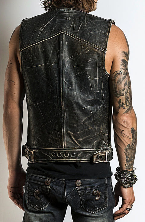 Nico Men Distressed Leather Vest