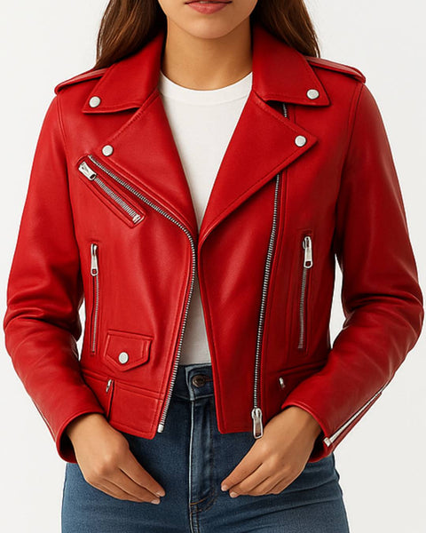 Olivia Leather Red Jacket - Women Leather Jacket Red