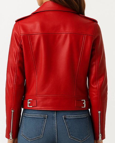 Olivia Leather Red Jacket - Women Leather Jacket Red