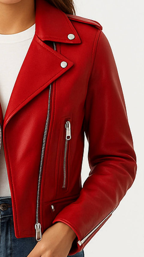 Olivia Leather Red Jacket - Women Leather Jacket Red
