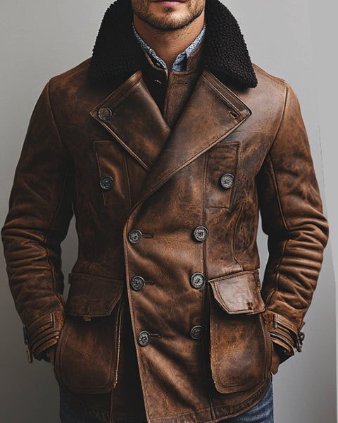Oakley Leather Brown Long Coat - Men Long Coat Brown