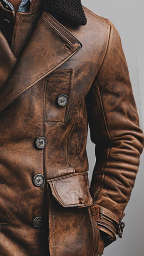 Oakley Leather Brown Long Coat - Men Long Coat Brown