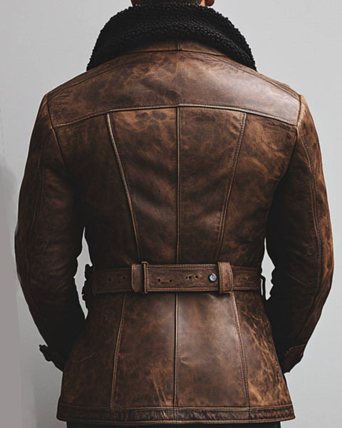 Oakley Leather Brown Long Coat - Men Long Coat Brown