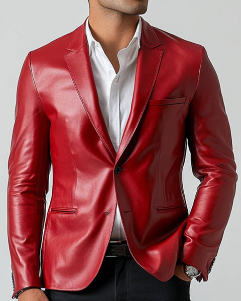 Oakley Red Leather Blazer - Leather Blazer for Men Red