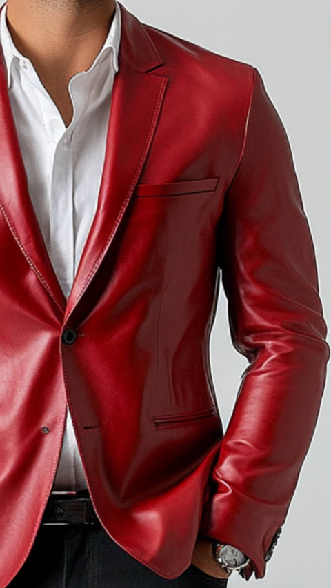 Oakley Red Leather Blazer - Leather Blazer for Men Red