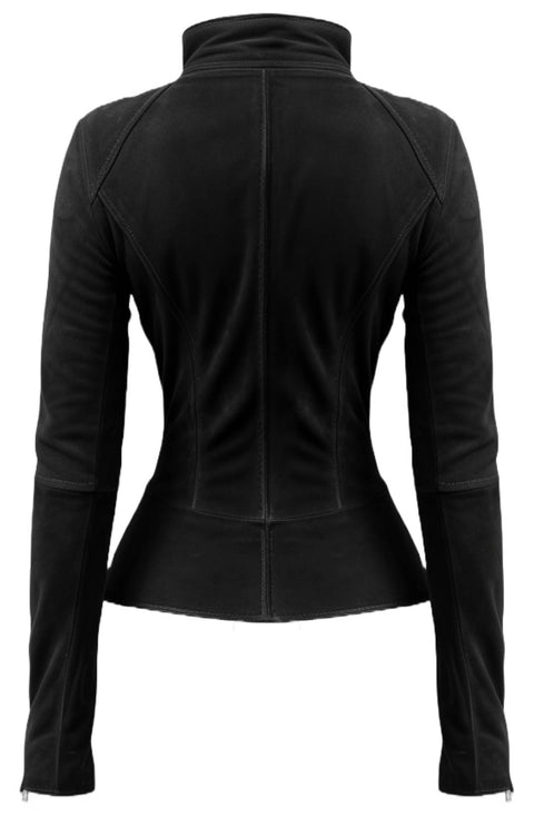 Olivia Black Suede Biker Real Leather Jacket