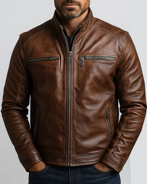 Oscar Brown Leather Jacket - Leather Jacket for Men Brown