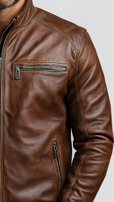 Oscar Brown Leather Jacket - Leather Jacket for Men Brown