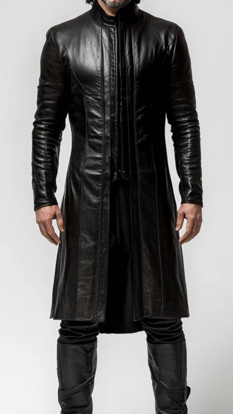 Otis Leather Black Long Coat - Men Long Coat Black