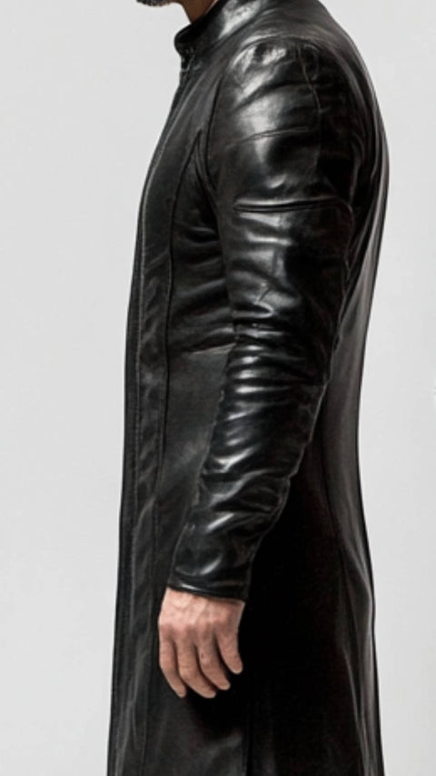 Otis Leather Black Long Coat - Men Long Coat Black